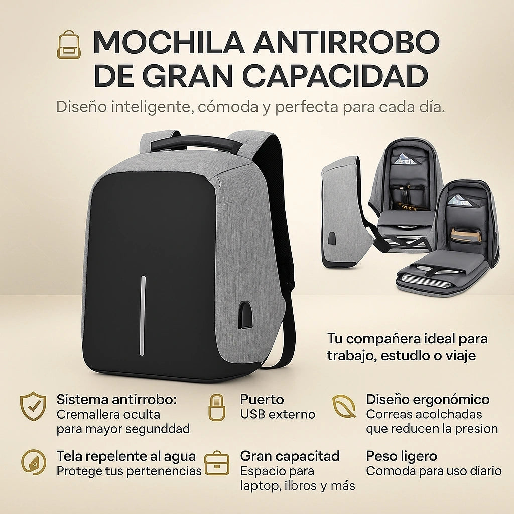 Super Combo - Maleta Antirrobo Con Puerto USB + Gafas Bluetooth + OBSEQUIO Soporte Impermeable de Celular Para Moto o Bici