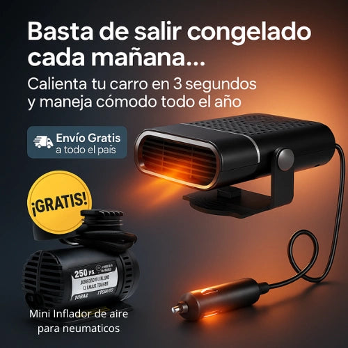 Calefactor y Ventilador Portátil 2 en 1 para Carro + Mini inflador de aire para neumaticos - GRATIS
