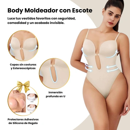 Body Moldeador con Escote + Protectores Adhesivos de Silicona de Regalo